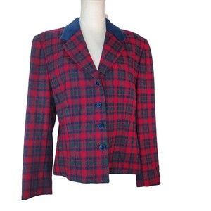 Vintage Pendleton Red Wool w/ Blue Velvet Collar/Buttons Blazer Women's Size 16